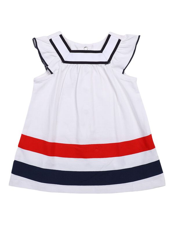 Girls White & Blue Short Sleeve Knitted Dress image number 0